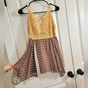 Yellow and Brown Lace Dress
